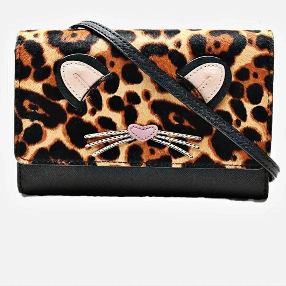 Rare KATE SPADE Black Run Wild Leopard Leather Crossbody Bag